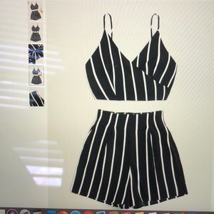 SHEIN knot back striped cami & box pleated shorts